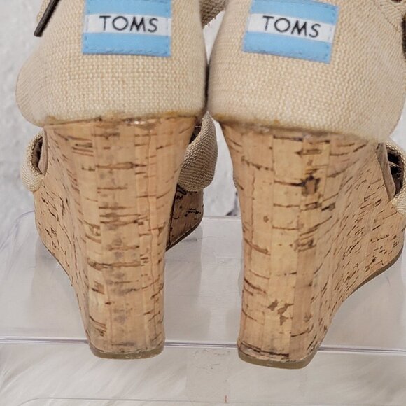Toms Sienna Womens Cork Wedge Strappy Sandals Casual Tan Peep Toe Summer Shoe - Picture 7 of 12